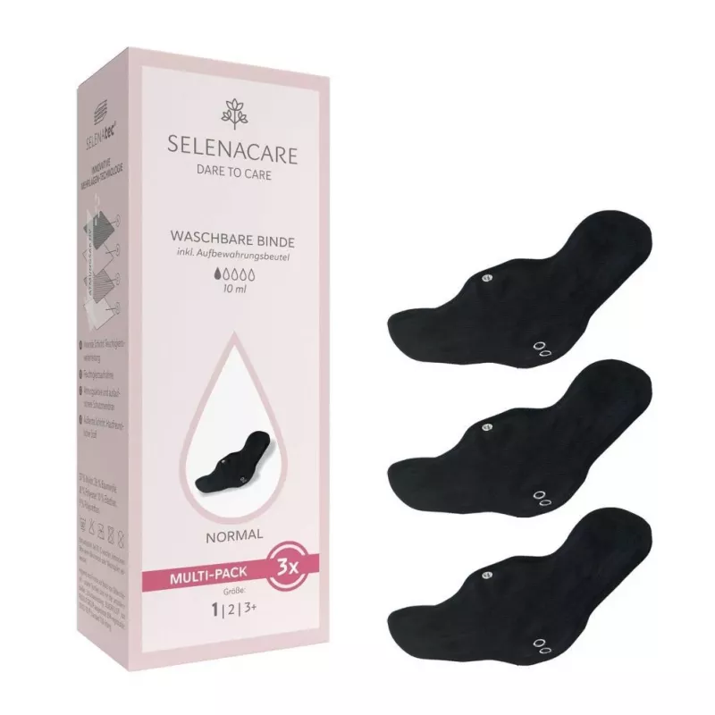 Selenacare Washable Pads (3-Pack) - Reusable Menstrual Pads for Regular Flow, Soft Bamboo Charcoal Fabric, Waterproof PUL, Machine Washable, Oeko-Tex Certified