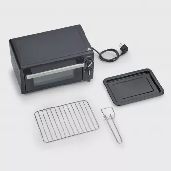 Severin TO 2062 Mini cepeškrāsns, 9 L, 800 W, ar rotējošo iesmu, matēts nerūsējošais tērauds/melna