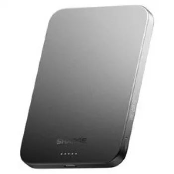 SHARGE AeroMag Air pārnēsājamais akumulators 5000mAh Qi2 15W bezvadu 20W USB-C PD melns YDD-AEROMAGAIR-M6