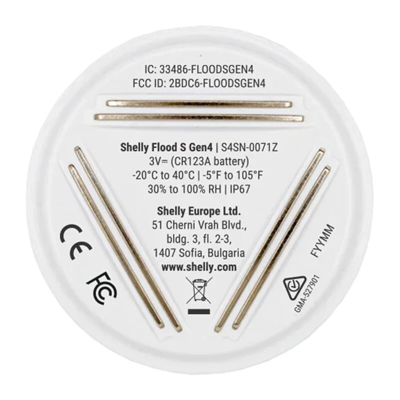 Shelly Flood S Gen4 Ūdens Noplūdes Sensors – Wi-Fi, Matter, Zigbee, Bluetooth, Plug & Play