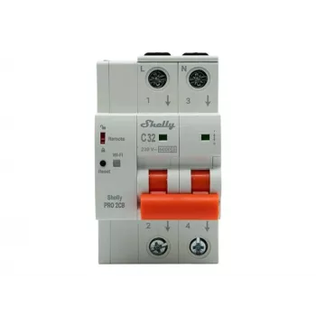 Shelly Pro 2CB C32 viedais miniatūrais automātiskais slēdzis, 2 polu, 32A, Wi-Fi, LAN, Bluetooth