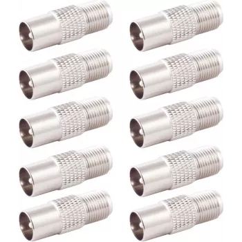 SHIVERPEAKS BS85322-SET10 IEC vīriešu uz F sieviešu koaksiālais adapteris, 10 gab., sudraba