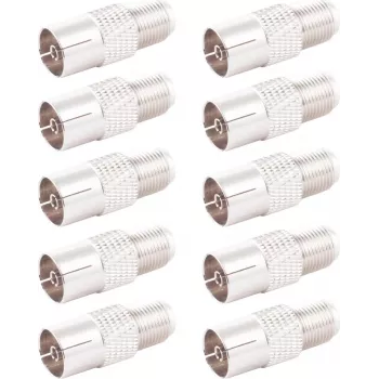 SHIVERPEAKS IEC uz F tipa koaksiālais adapteris, 10 gab., 75 omi, niķelēts misiņš, sievišķais uz sievišķo BS85324-SET10