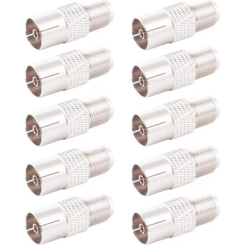 SHIVERPEAKS IEC uz F tipa koaksiālais adapteris, 10 gab., 75 omi, niķelēts misiņš, sievišķais uz sievišķo BS85324-SET10