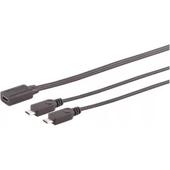 SHIVERPEAKS S/CONN maximum connectivity USB-C sieviešu uz 2x USB Micro-B vīriešu Y-sadalītāja adaptera kabelis, USB 2.0, 0,3m, melns 13-20021