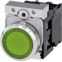 Siemens SIRIUS ACT 3SU1152-0AB40-1BA0 spiedpoga, plakans izpildmehānisms, zaļa, metāla spīdīgs priekšējais gredzens, 22mm, 1NO, skrūvju spailes, IP66/67/69K