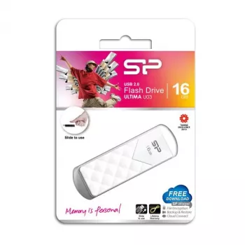 Silicon Power 16GB USB 2.0 zibatmiņa, ievelkama bez vāciņa, balta