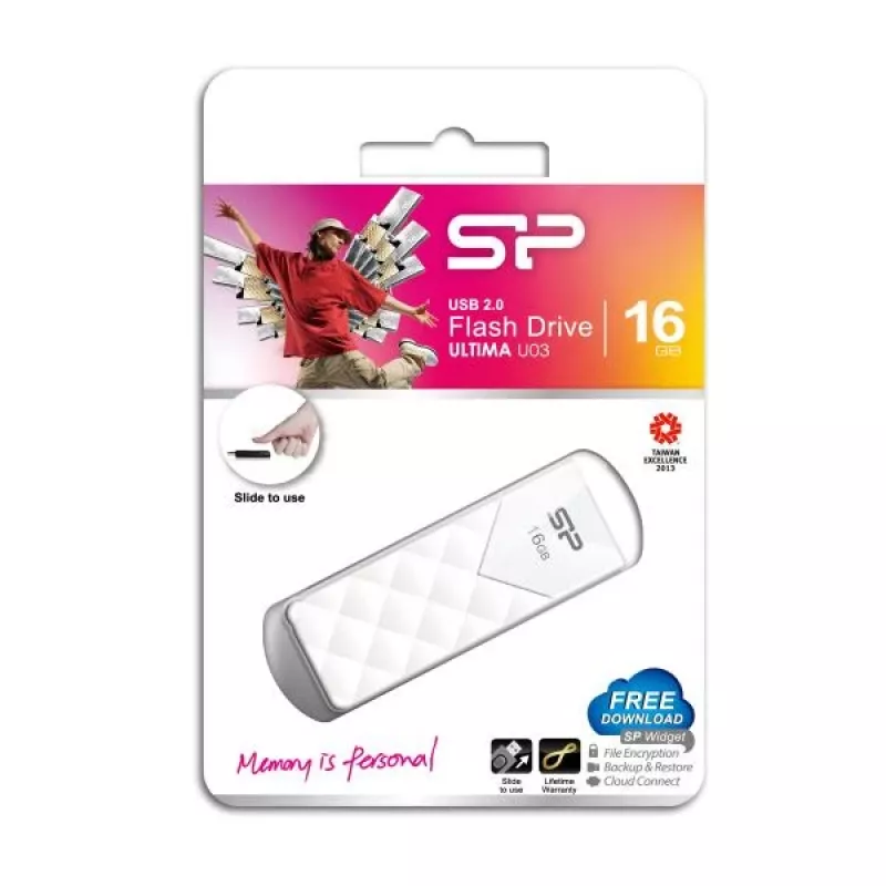 Silicon Power 16GB USB 2.0 zibatmiņa, ievelkama bez vāciņa, balta