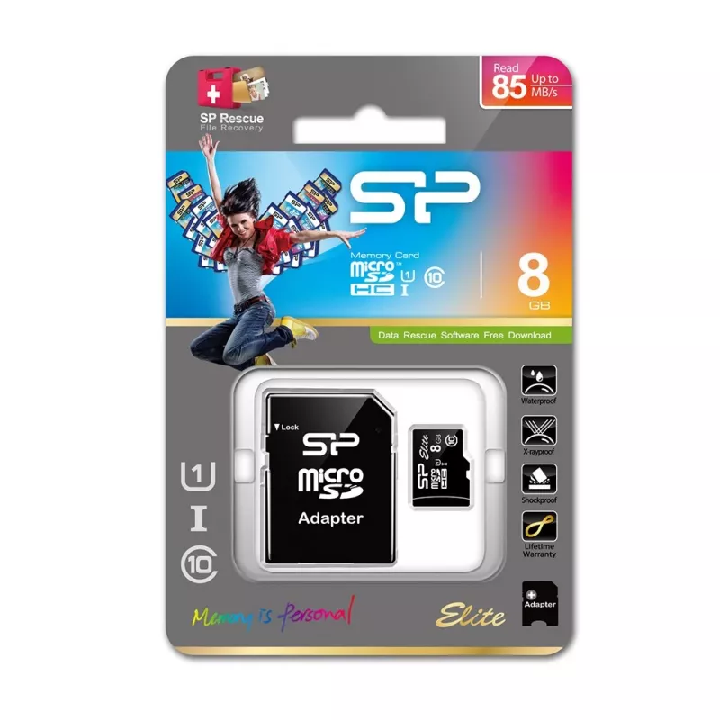 Silicon Power Elite 8GB microSDHC UHS-I U1 V10 Atmiņas karte ar SD adapteri
