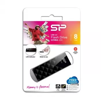 Silicon Power SP008GBUF2U03V1K 8GB USB 3.2 Gen 1 ievelkamais zibatmiņš, melns