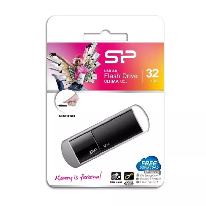 Silicon Power SP032GBUF2U05V1K 32GB USB 2.0 zibatmiņa - ievelkams dizains bez vāciņa, melna