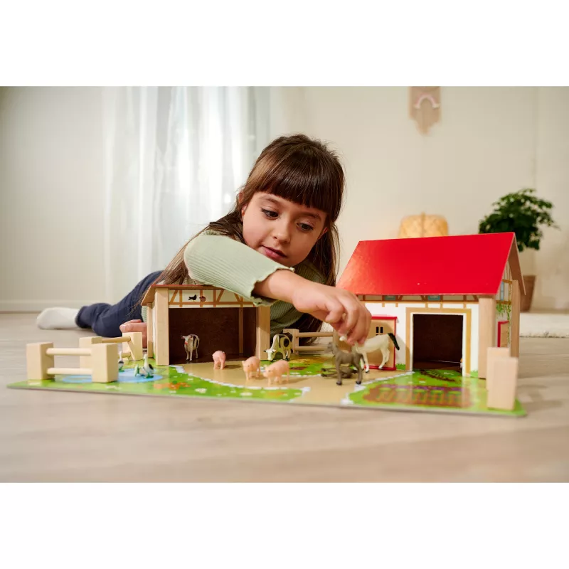 SIMBA-DICKIE Farm with Accessories – Liels lauku sētas rotaļu komplekts ar kūti, staļļiem, zemnieku, dzīvniekiem un barošanas rīkiem bērniem vecumā no 3 līdz 8 gadiem