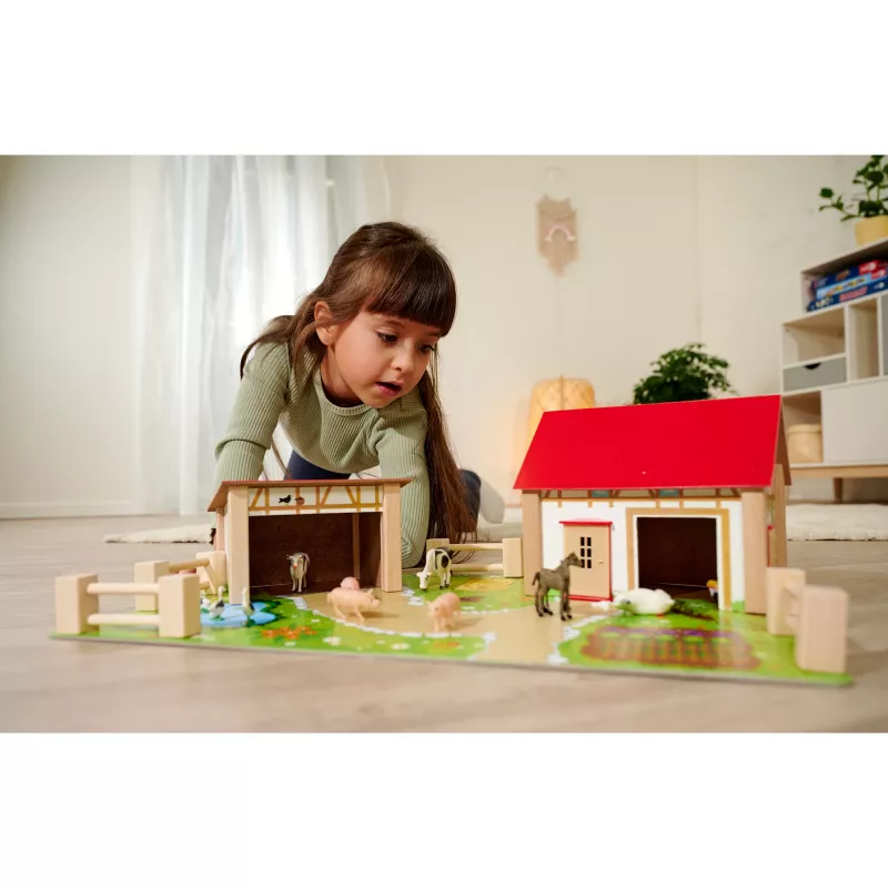 SIMBA-DICKIE Farm with Accessories – Liels lauku sētas rotaļu komplekts ar kūti, staļļiem, zemnieku, dzīvniekiem un barošanas rīkiem bērniem vecumā no 3 līdz 8 gadiem