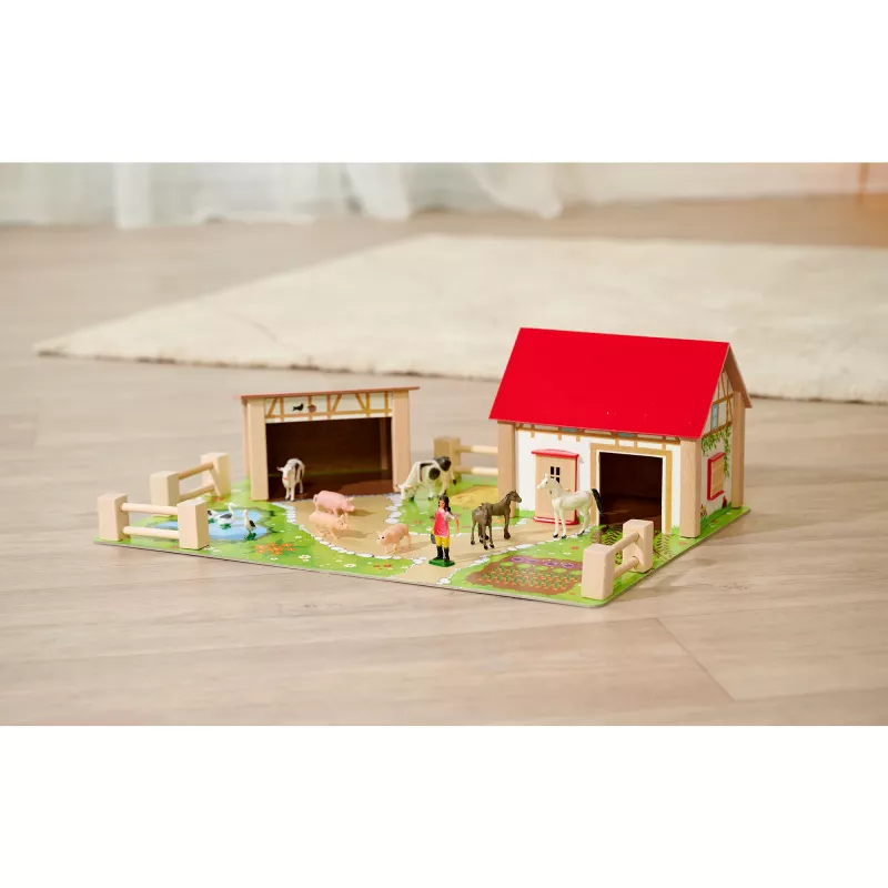 SIMBA-DICKIE Farm with Accessories – Liels lauku sētas rotaļu komplekts ar kūti, staļļiem, zemnieku, dzīvniekiem un barošanas rīkiem bērniem vecumā no 3 līdz 8 gadiem