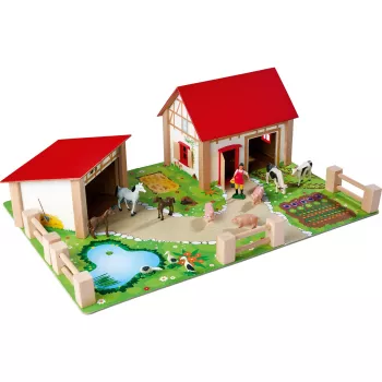 SIMBA-DICKIE Farm with Accessories – Liels lauku sētas rotaļu komplekts ar kūti, staļļiem, zemnieku, dzīvniekiem un barošanas rīkiem bērniem vecumā no 3 līdz 8 gadiem