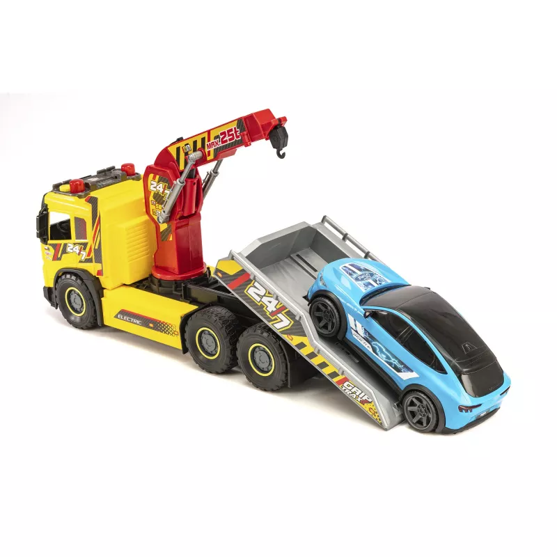 SIMBA-DICKIE Giant Tow Truck ar gaismām, skaņām, kustīgu celtni un vinču – rotaļu glābšanas transportlīdzeklis bērniem no 3 gadiem