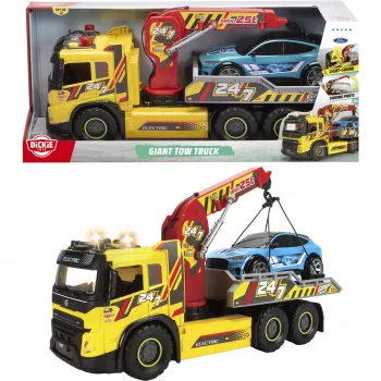 SIMBA-DICKIE Giant Tow Truck ar gaismām, skaņām, kustīgu celtni un vinču – rotaļu glābšanas transportlīdzeklis bērniem no 3 gadiem