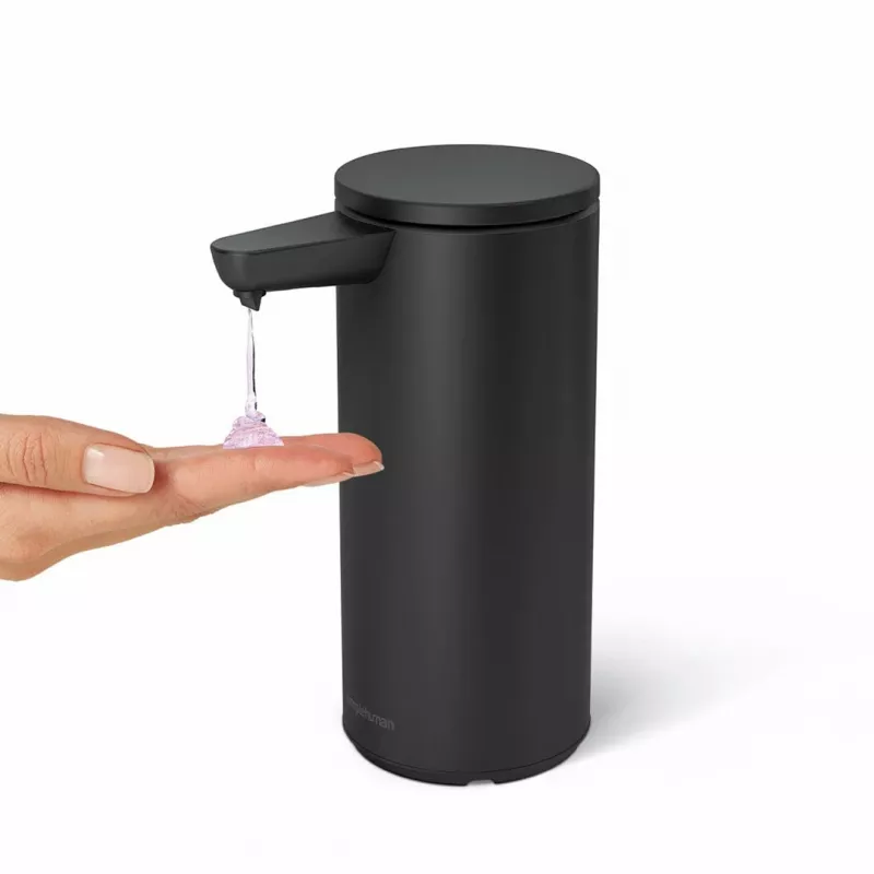 simplehuman ST1084 Sensoru ziepju dozators, melns nerūsējošais tērauds, 266 ml, bezkontakta automātiskais, infrasarkanais kustības sensors, regulējams tilpums, aizsērēšanas izturīgs sūknis, pret pirkstu nospiedumiem