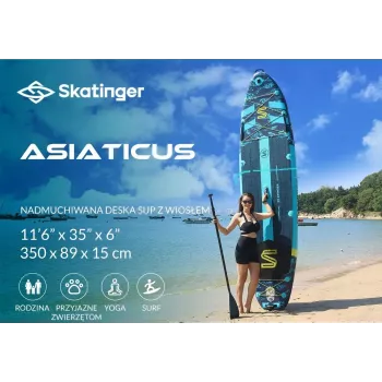 SKT ASIATICUS piepūšamais SUP dēlis 350x89x15 cm jogai