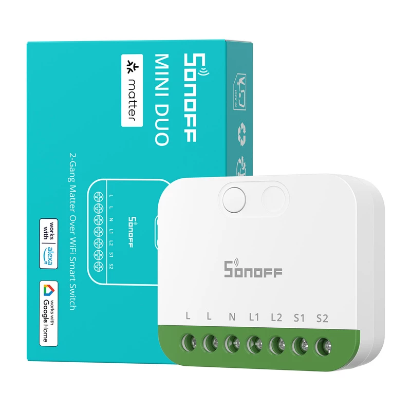 Sonoff MINI-2GS Matter divkanālu mini slēdzis