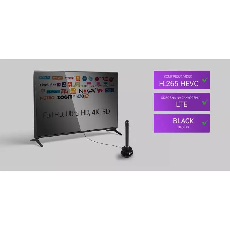Spacetronik Hook TV DVB-T2 magnētiskā antena ar 28 dBi pastiprinātāju un 3 m kabeli