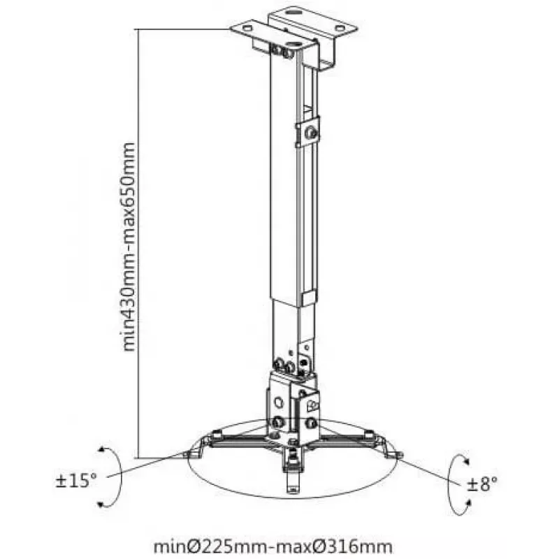 Spacetronik SPA-P01B universāls projektora stiprinājums 2-in-1 griestiem/sienai, 15 kg, tērauds, melns