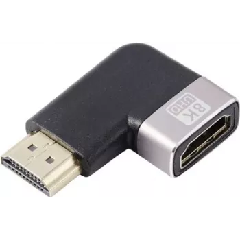SpeaKa Professional SP-11302004 HDMI adapteris 8K 60Hz 4K 120Hz 90° leņķa tēviņš uz mātīti melns sudraba