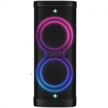 Skaļrunis Party Box SVEN PS-1250, Melns (300W, TWS, IPx4, Bluetooth, FM, USB, microSD, LED displejs, 13500mAh)