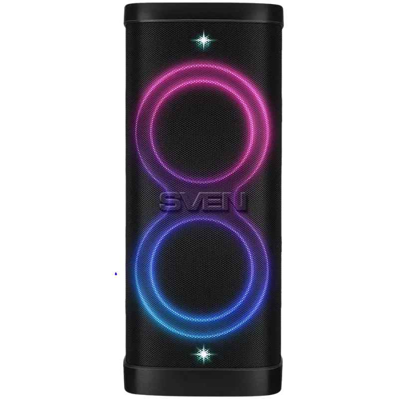 Skaļrunis Party Box SVEN PS-1250, Melns (300W, TWS, IPx4, Bluetooth, FM, USB, microSD, LED displejs, 13500mAh)