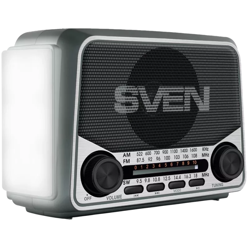 Skaļrunis SVEN SRP-150, Pelēks (3W, Bluetooth, FM/AM/SW, USB, microSD, Lukturis, Akumulators)