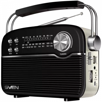Skaļrunis SVEN SRP-500, Melns (3W, Bluetooth, FM/AM/SW, USB, microSD, AUX, Akumulators)