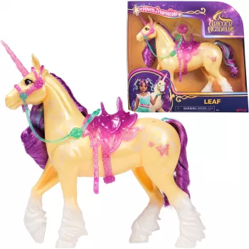 SPINMASTER Unicorn Academy - Vienradzis Leaf (28 cm, ar īstām krēpēm un asti, noņemamu iemauktu, seglu un suku)