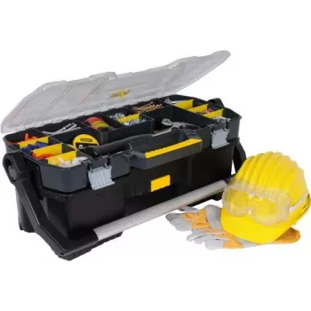 STANLEY 19 instrumentu kaste ar organizatoru STST1-70317 – 30,5L augstas izturības polipropilēns, melna/dzeltena