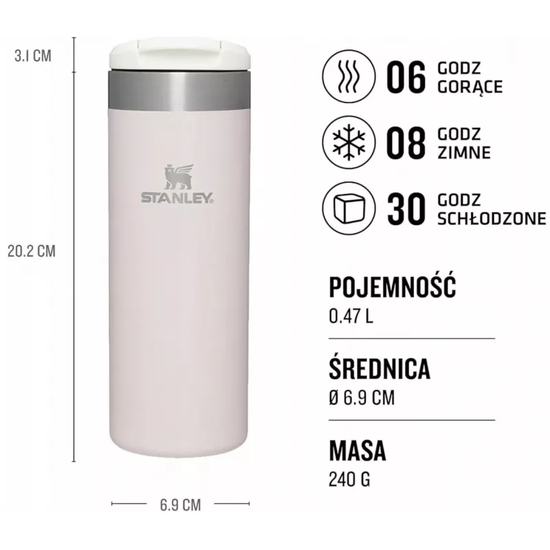 Stanley AeroLight Transit ceļojumu krūze 0.47L rožu kvarca metāliska