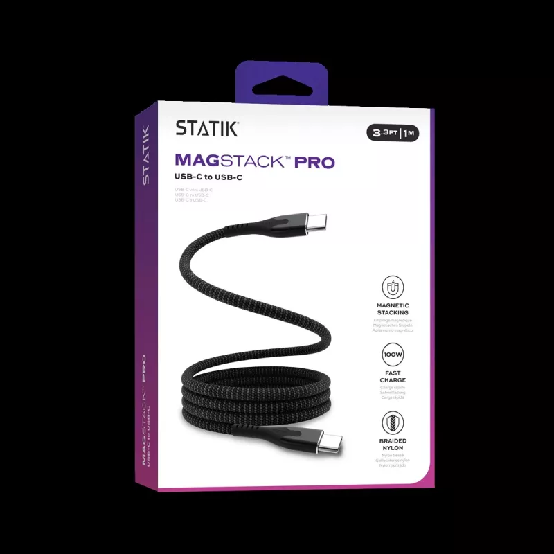 STATIK MagStack Pro magnētiskais kabelis USB-C uz USB-C 1m Melns