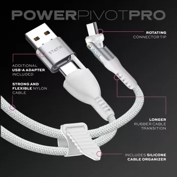 STATIK PowerPivot Pro Nylon Braided Cable, USB-C to USB-C, 1m, White