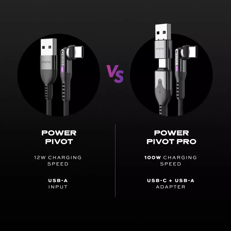 STATIK PowerPivot Pro Nylon Braided Cable, USB-C to USB-C, 2m, Black