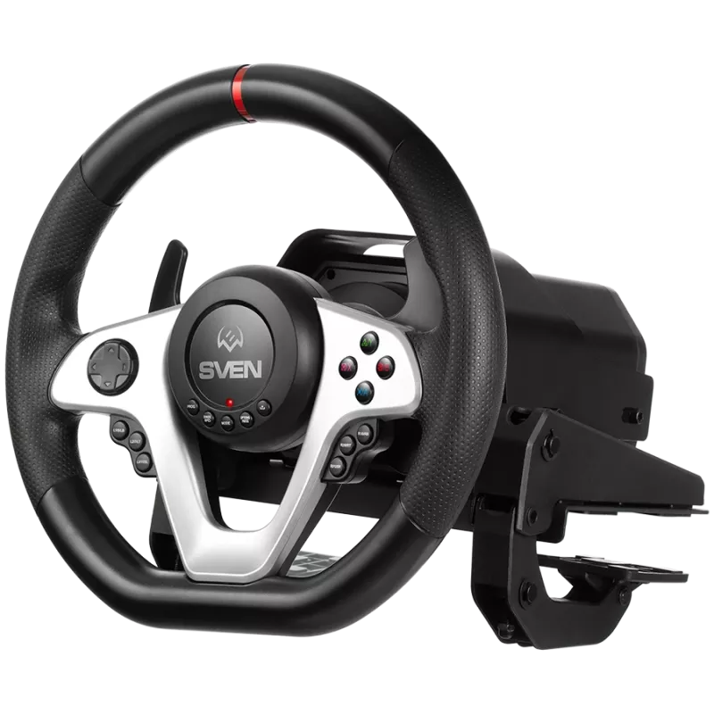 Stūres rats SVEN GC-W1000 ar pedāļiem, pārnesumkārbu, spēka atgriezenisko saiti, D-Pad, 17 pogām, Xbox One/PS4/PC/X-D-Inpu