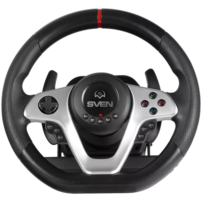 Stūres rats SVEN GC-W1000 ar pedāļiem, pārnesumkārbu, spēka atgriezenisko saiti, D-Pad, 17 pogām, Xbox One/PS4/PC/X-D-Inpu