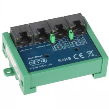 STG-SW-POE-4-120 4 portu Fast Ethernet PoE slēdža pagarinātājs, 3x PoE+ 30W, 1x augšupsaite, 60W budžets, 250m pagarināšanas režīms