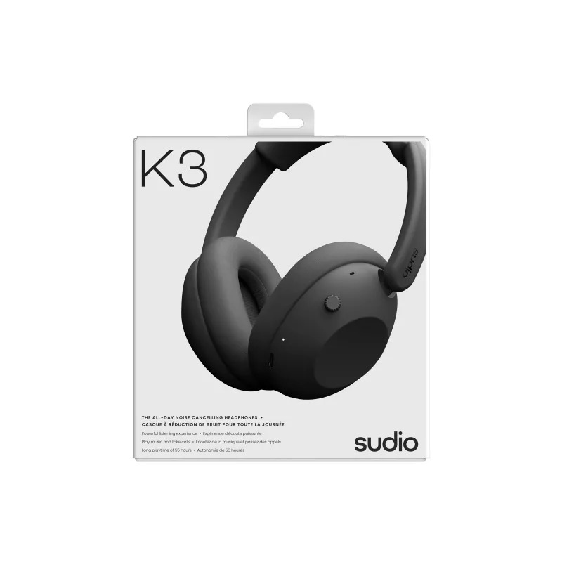 Sudio K3 bezvadu ausis ar hibrīdo ANC, Bluetooth 5.3, 60h akumulatoru, Ink Black
