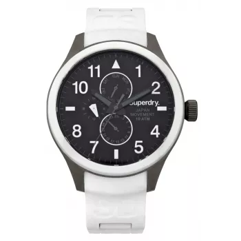 SUPERDRY Vīriešu analogais kvarca pulkstenis SYG110W 44mm Melna silikona siksniņa
