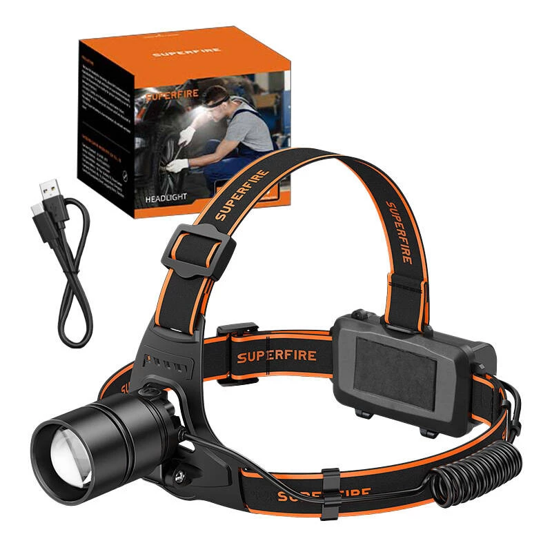 Superfire HL71 Galvaslampa, 500 lm, USB, 5 režīmi