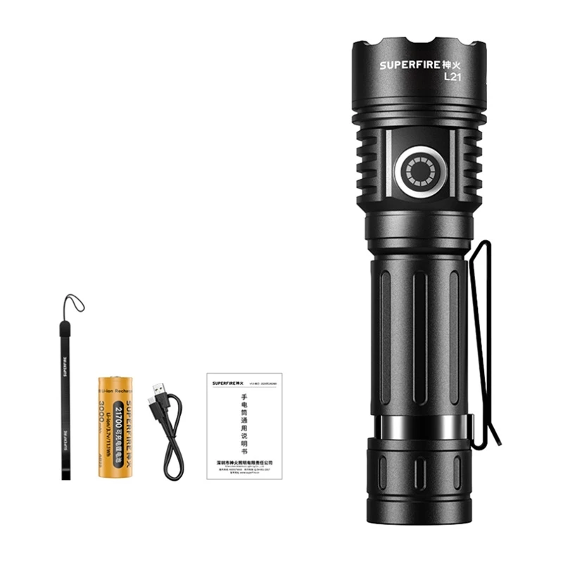 Superfire L21 lukturītis 2300 lūmeni P70 LED USB-C uzlādējams IP44