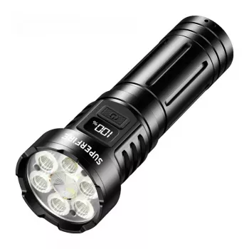 Superfire L24 USB-C uzlādējams LED lukturis, 2500 lūmenu, 500 m staru kūlis, IP44, melns