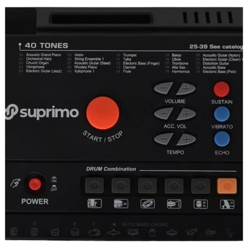 SUPRIMO MQ 6116 61 taustiņu bērnu mācību klaviatūra ar LCD, 128 balsīm, 128 ritmiem, ierakstīšanu, mikrofona ieeju, melna