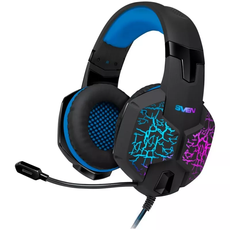 SVEN AP-U980MV Gaming Headset with RGB Lighting, Wired USB, 50mm Drivers, Black