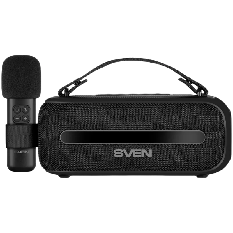 SVEN PS-255 Skaļrunis, Melns (12W, Bluetooth, FM, USB, Karaokes Mikrofons, 3600mAh)