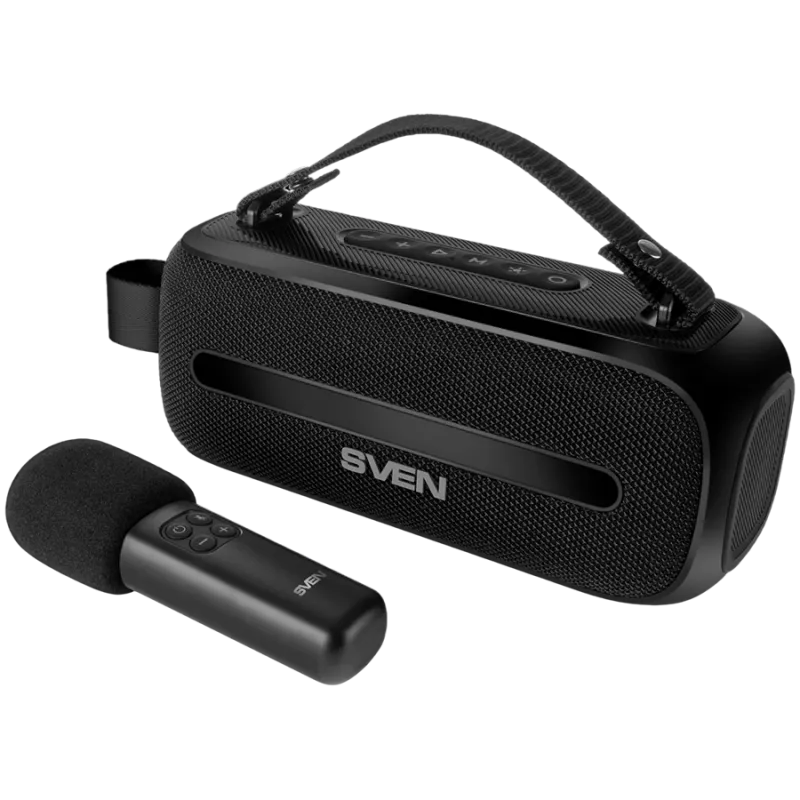 SVEN PS-255 Skaļrunis, Melns (12W, Bluetooth, FM, USB, Karaokes Mikrofons, 3600mAh)