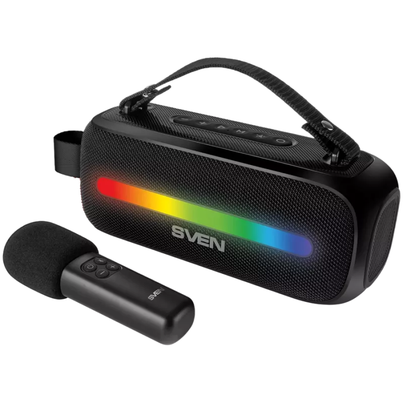 SVEN PS-255 Skaļrunis, Melns (12W, Bluetooth, FM, USB, Karaokes Mikrofons, 3600mAh)